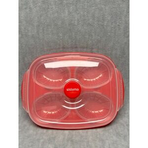 Sistema Microwave 4 Egg Poacher Cooker Red Clear Plastic BPA Free Steam Vent Lid
